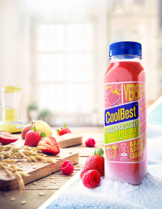 Drinks photography of CoolBest's strawberry and raspberry drink made by Studio_m Photography Amsterdam