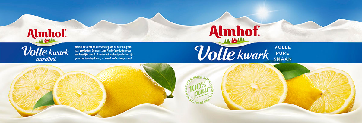 Packaging photography of Almhof's quark lemon made by Studio_m Photography Amsterdam