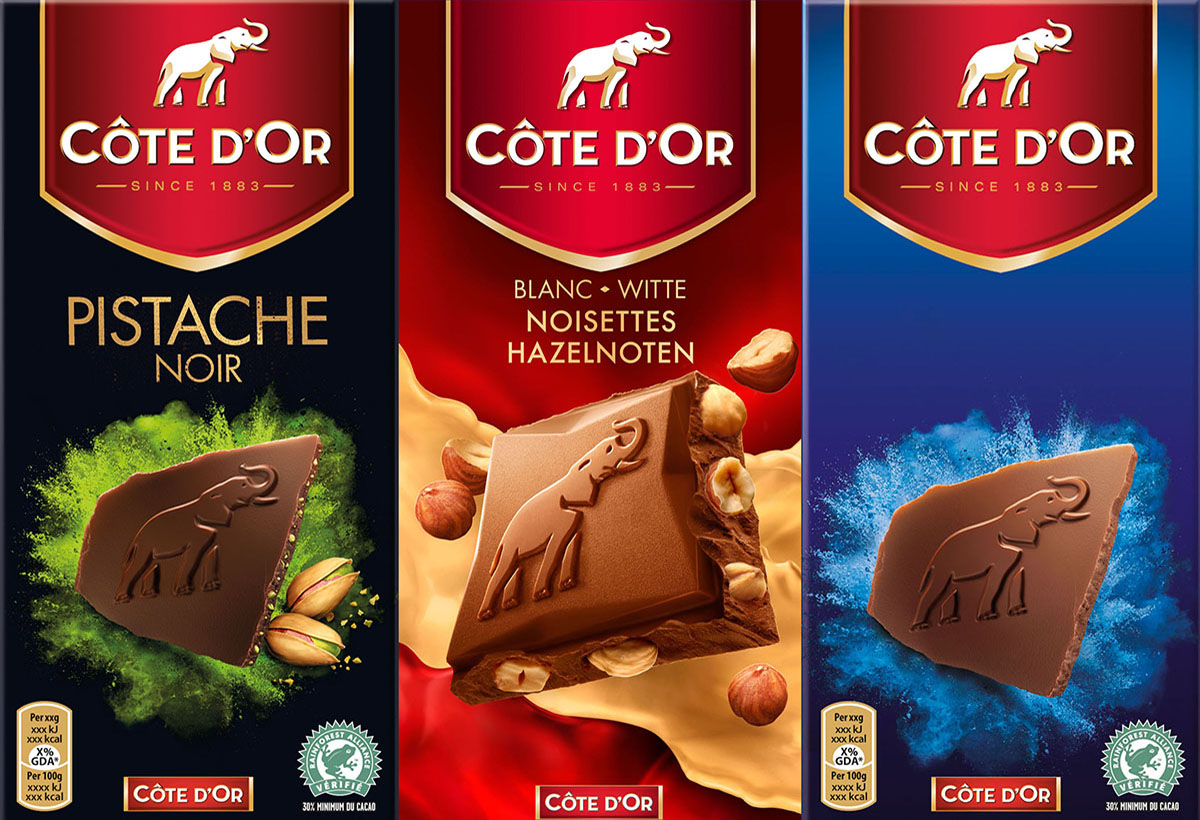 Packaging photography of three of Cote d'or's different chocolates made by Studio_m Photography Amsterdam